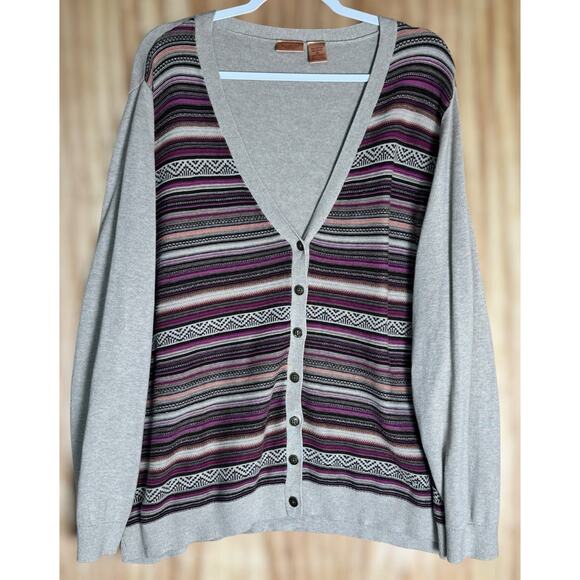 NorthCrest Plus Sz 3X Cardigan Sweater Boho Chic Aztec Stripe Knit Button Front - Picture 2 of 6